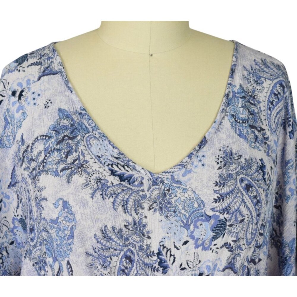 DRESS FORUM PAISLEY FLORAL PRINT BLUE KIMONO SLEEVE MIDI DRESS - Picture 2 of 7